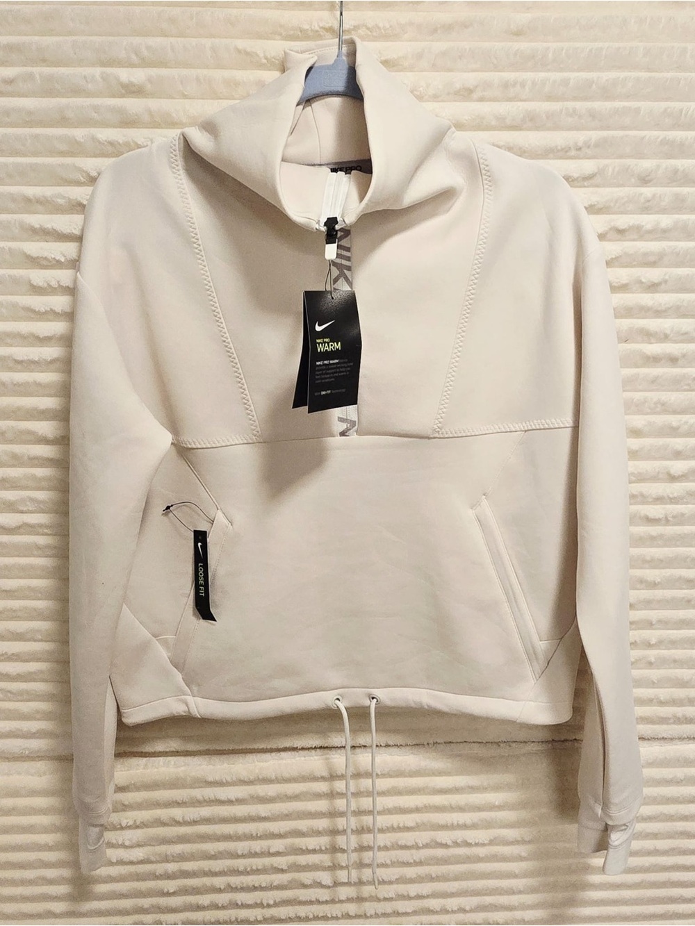 Nike Pro Women’s Cream Half-Zip Pullover with Kangaroo Pocket